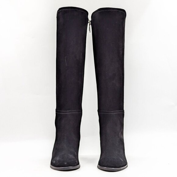 Aquatalia Women Nova Black Suede Stretch Panel Dress Office Knee Boots size 6.5 - Picture 2 of 10